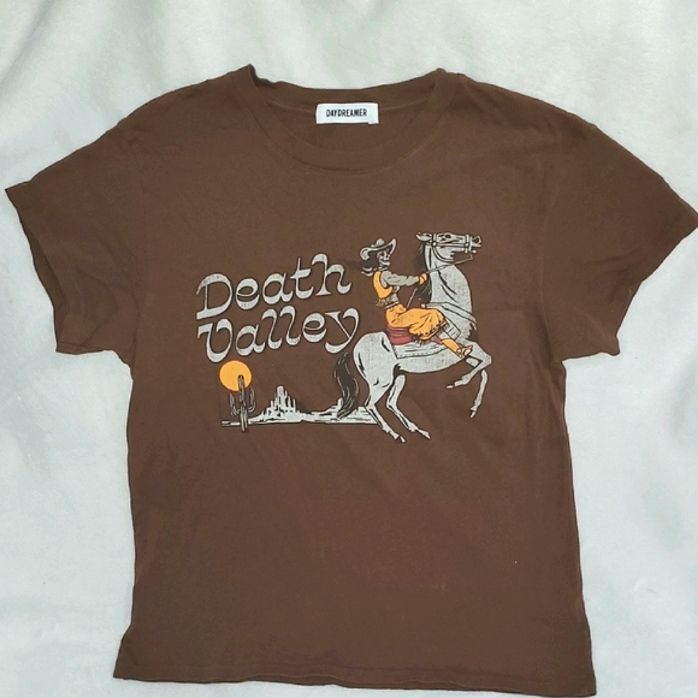 Daydreamer Brown 'Death Valley' Graphic Tee with Yellow Accent